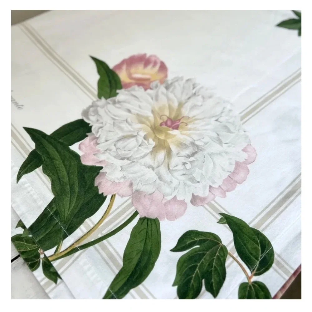 Williams-Sonoma Tablecloth 70x90 White Floral Peony Rose Cotton Cottagecore